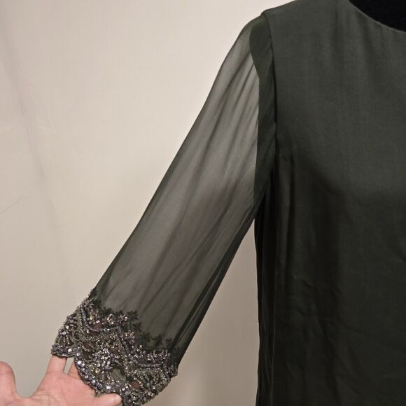 Alice + Olivia Frieda Embellished Trim Beaded Silk Dress Medium Womens Green - Picture 4 of 16